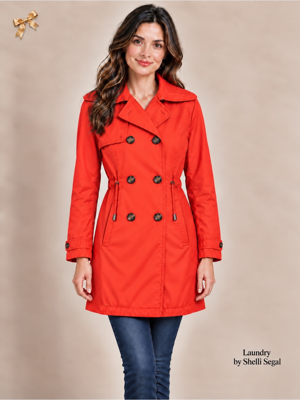 Laundry by Shelli Segal Orange Red Leopard Lined Hooded Trench Coat S